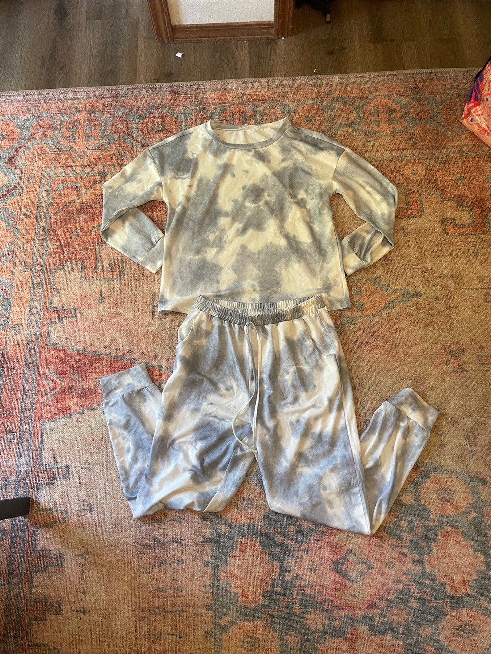 Tie-Dye Jogger Set - White and Light Blue